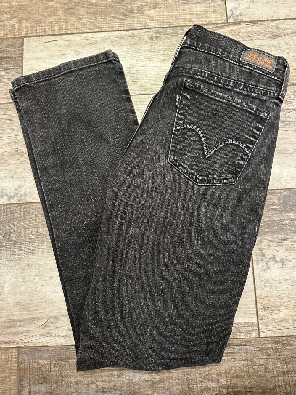 Levi's Women’s 505 Washed Black Slim Straight Jeans
